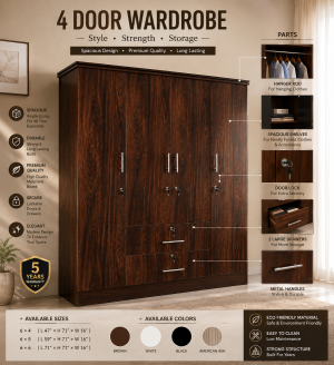 0a90b127-4bbf-478b-80df-743950c90a52 Melamine 6x5 - 4 Door Cupboard - 5 years warranty