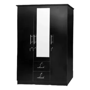 Melamine 3 Door  Cupboard - Mirror & Tow Looker  Full Set – 6×4 Cupboard ( Black) – 5 Years Warranty (47 inch 71 inch 16 inch )