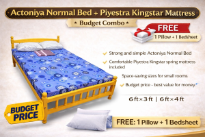🛏️ Actoniya Normal Bed + Piyestra Kingstar Mattress (Budget Combo)  FREE: 1 Pillow + 1 Bedsheet
