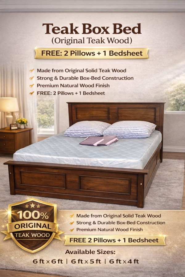 ChatGPT Image Feb 23, 2026, 11_50_41 AM 🛏️ Teak Box Bed + Arpico Spring Mattress (Combo Offer) FREE: 2 Pillows + 1 Bedsheet