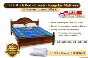 🛏️ Teak Arch Bed + Piyestra Kingstar Mattress (Combo Offer)  FREE: 2 Pillows + 1 Bedsheet