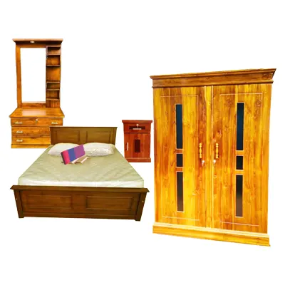 Luxury Teak Bedroom Set – Wardrobe, Dressing Table, Box Bed & More (Free Gifts Included!)