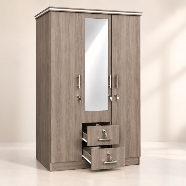 ash Melamine 3 Door Two Locker with Mirror Cupboard ( Full Set ) – 5 Years Warranty