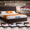 Luxury Divan Bed with Arpico Spring Mattress  FREE: 2 Pillows + 2 Bedsheets | Multiple Color's Available
