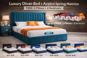 Luxury Divan Bed with Arpico Spring Mattress  FREE: 2 Pillows + 2 Bedsheets | Multiple Color's Available