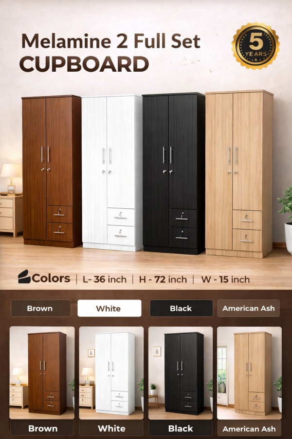 Melamine 2 Door  Full Set Cupboard (6x3) – No Mirror - 5 years warranty