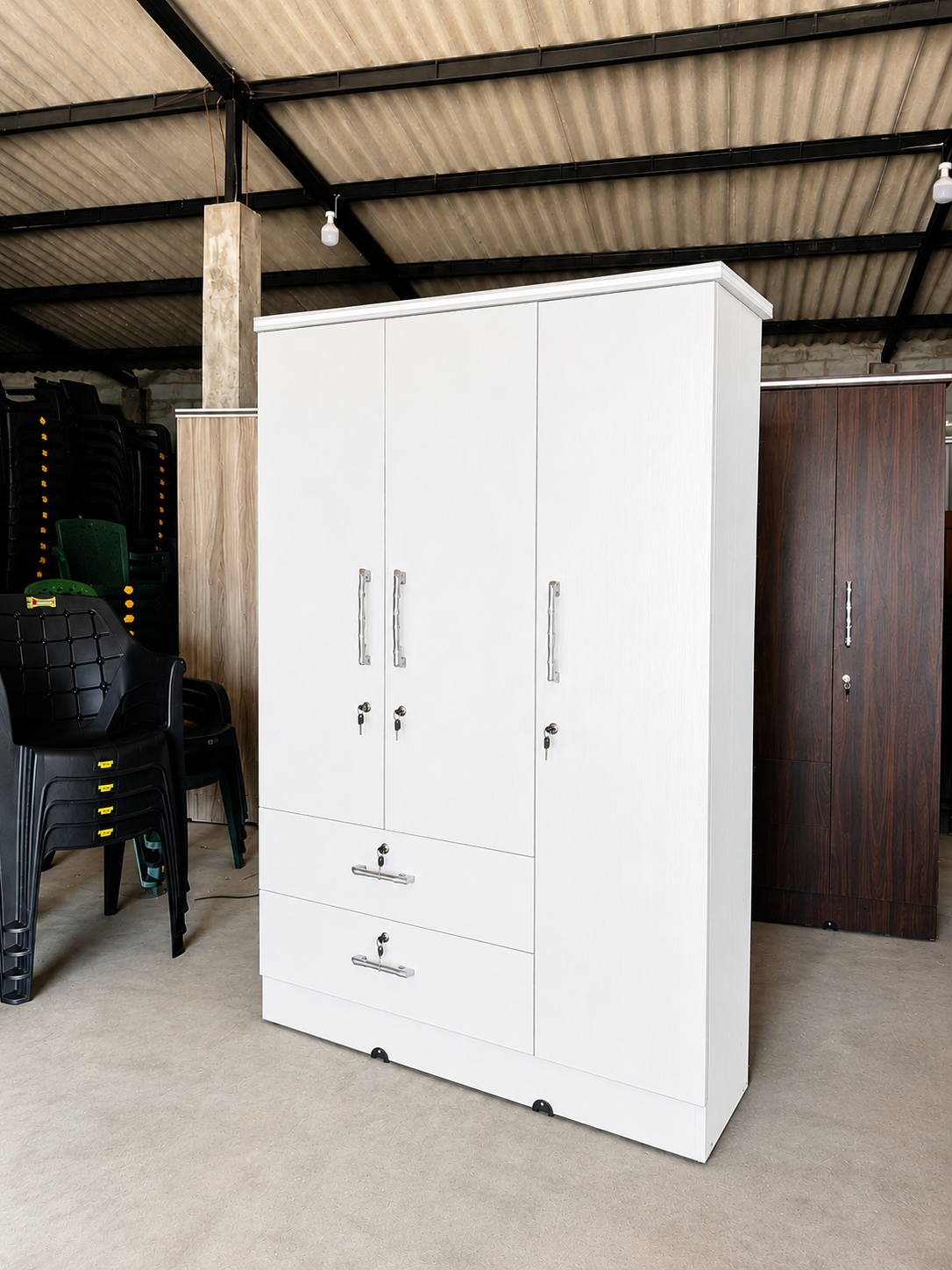 Original Melamine Long Drawer 3 Door Cupboard - Image 3
