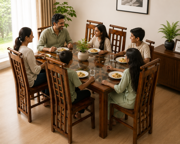03169fb5-51fa-4827-a677-85c136bb867e Premium Original Teak Wood Dining Table Set – 6ft x 3ft | 6 Chairs