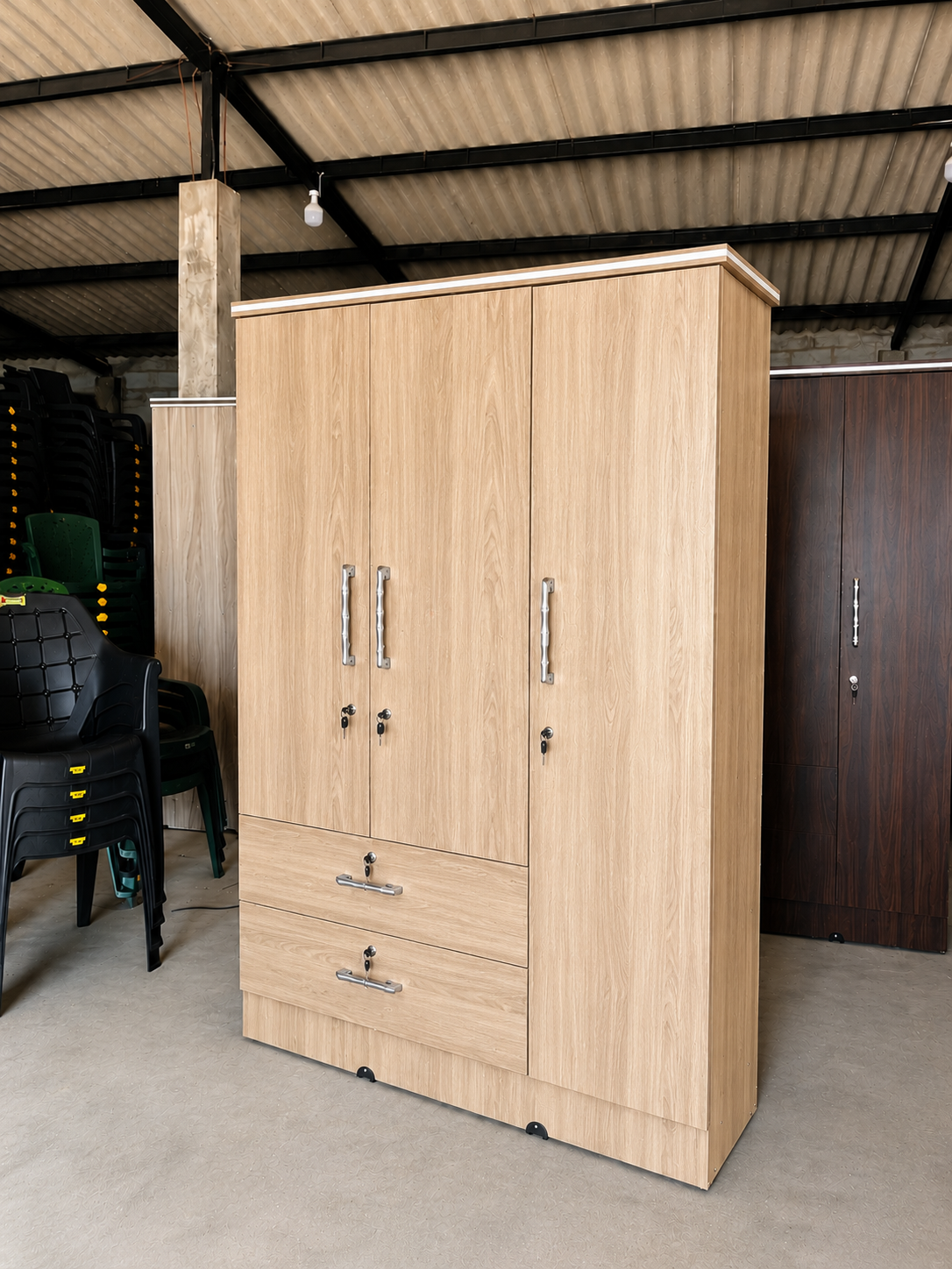 Original Melamine Long Drawer 3 Door Cupboard - Image 4