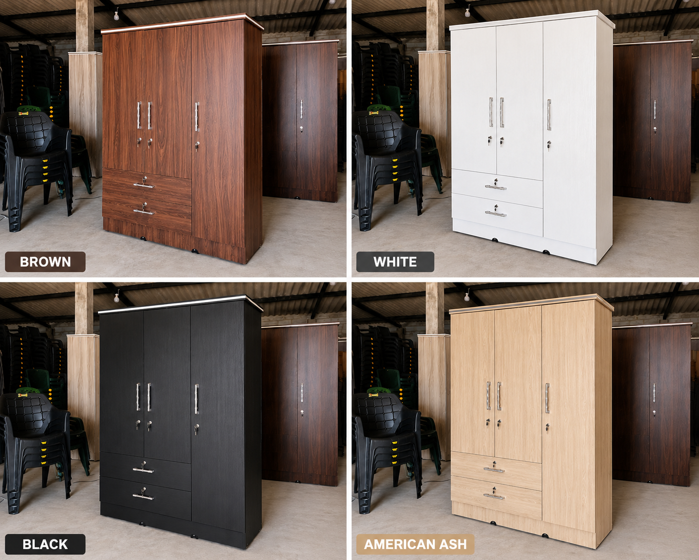 Original Melamine Long Drawer 3 Door Cupboard - Image 5