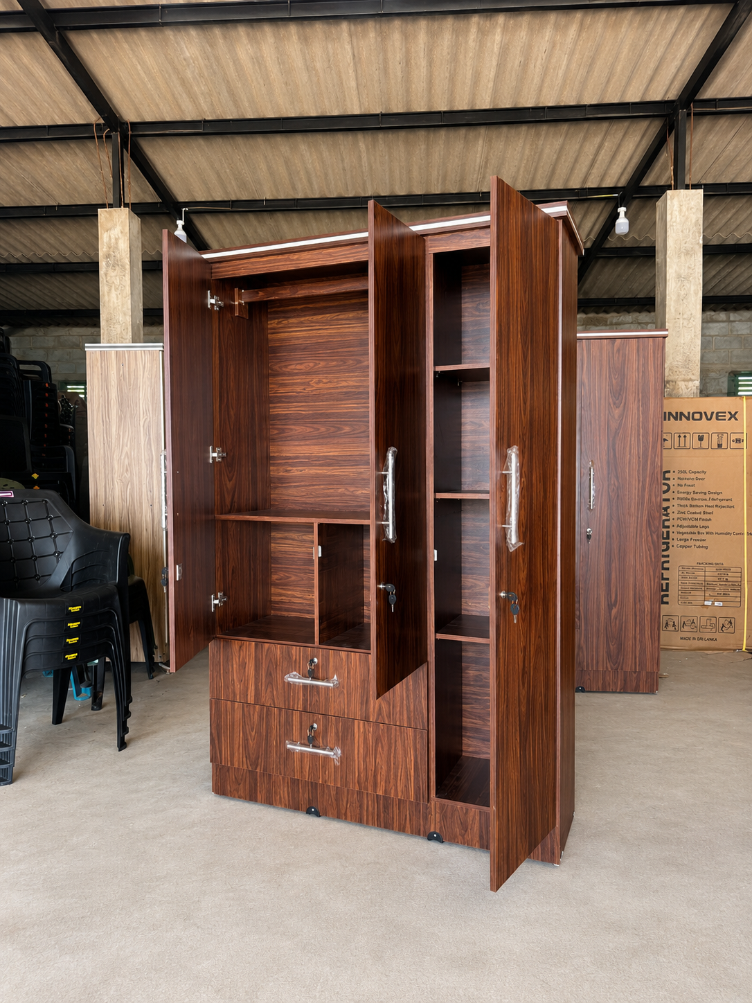 Original Melamine Long Drawer 3 Door Cupboard - Image 14