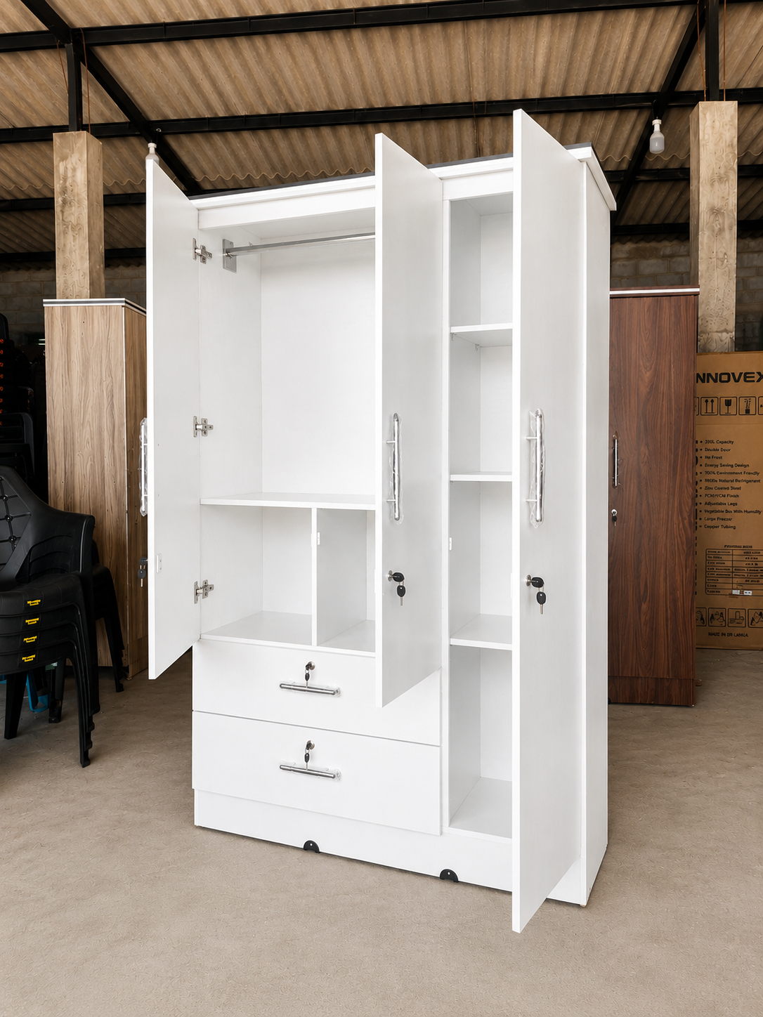Original Melamine Long Drawer 3 Door Cupboard - Image 12
