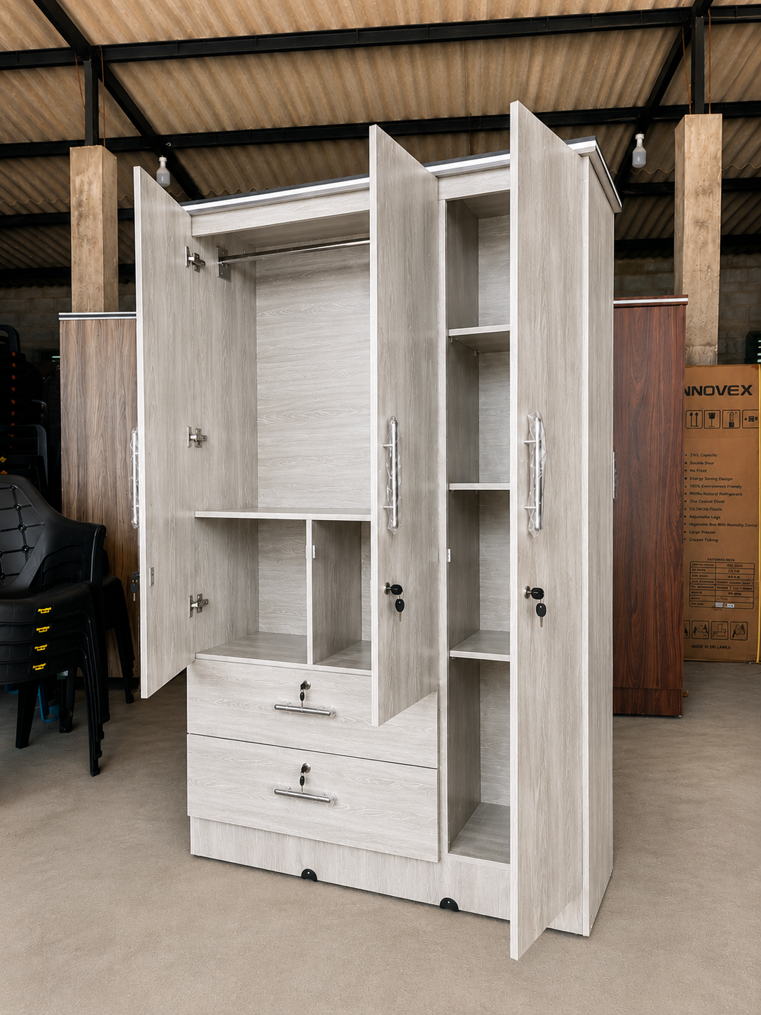 Original Melamine Long Drawer 3 Door Cupboard - Image 10