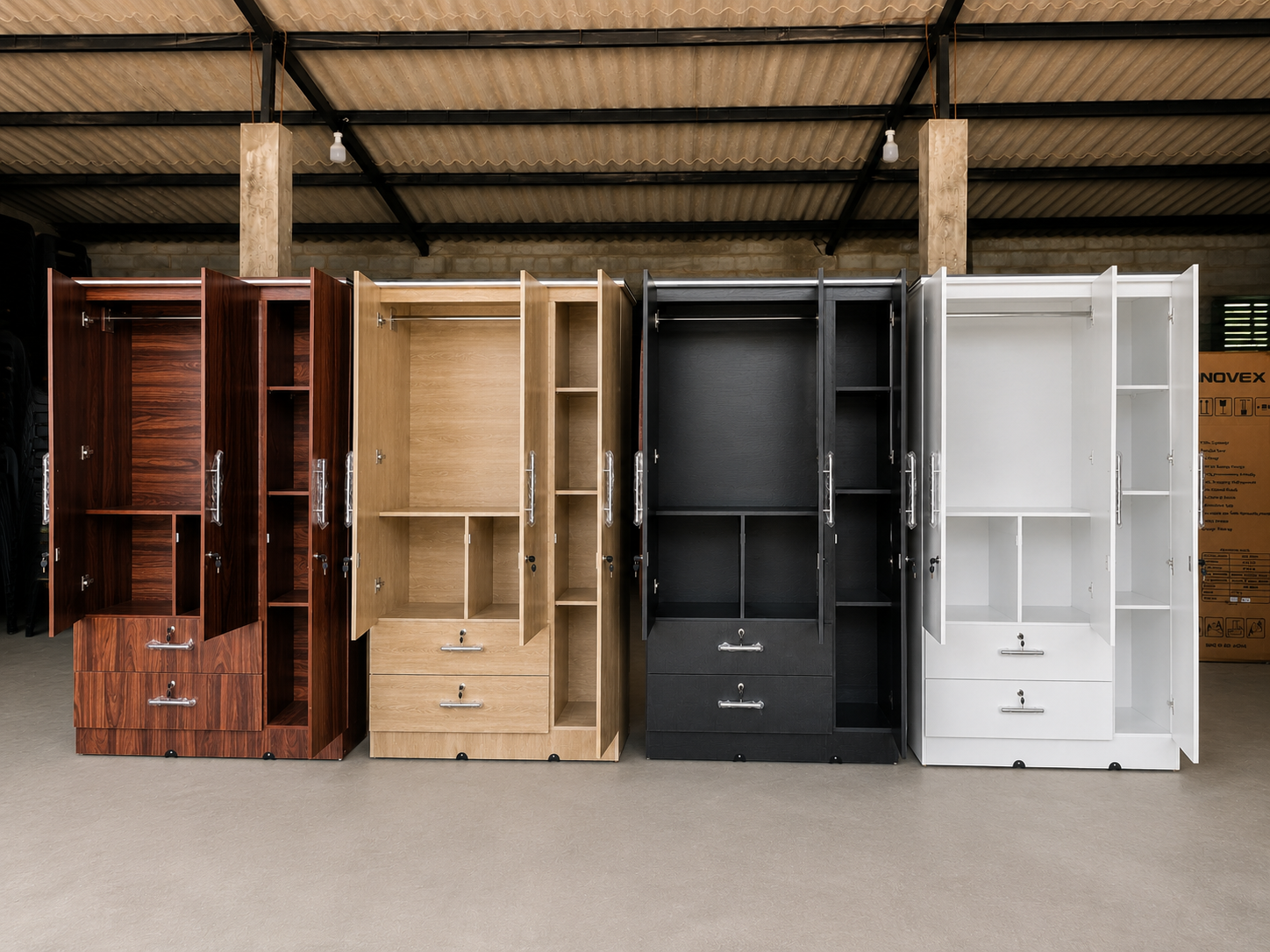 Original Melamine Long Drawer 3 Door Cupboard - Image 9