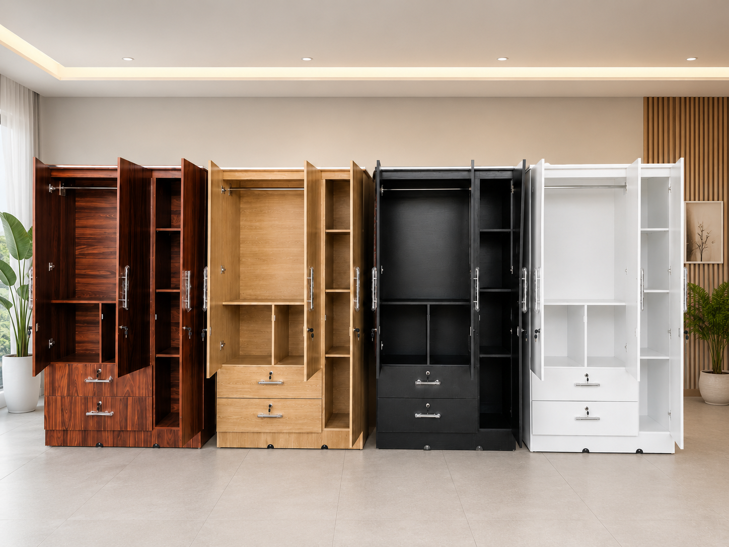 Original Melamine Long Drawer 3 Door Cupboard - Image 8