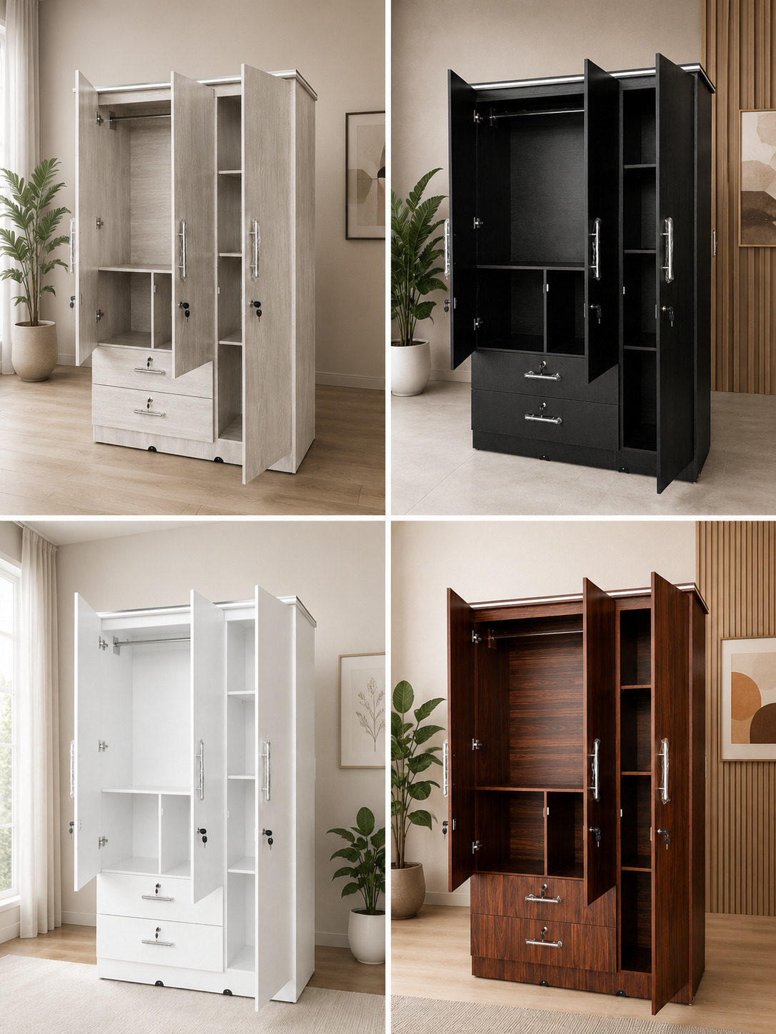 Original Melamine Long Drawer 3 Door Cupboard - Image 7