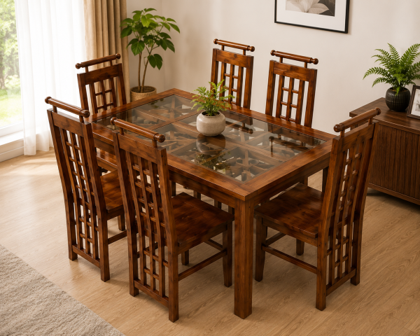 7621be5a-d83a-426b-897b-a2fe8de0cb9e Premium Original Teak Wood Dining Table Set – 6ft x 3ft | 6 Chairs
