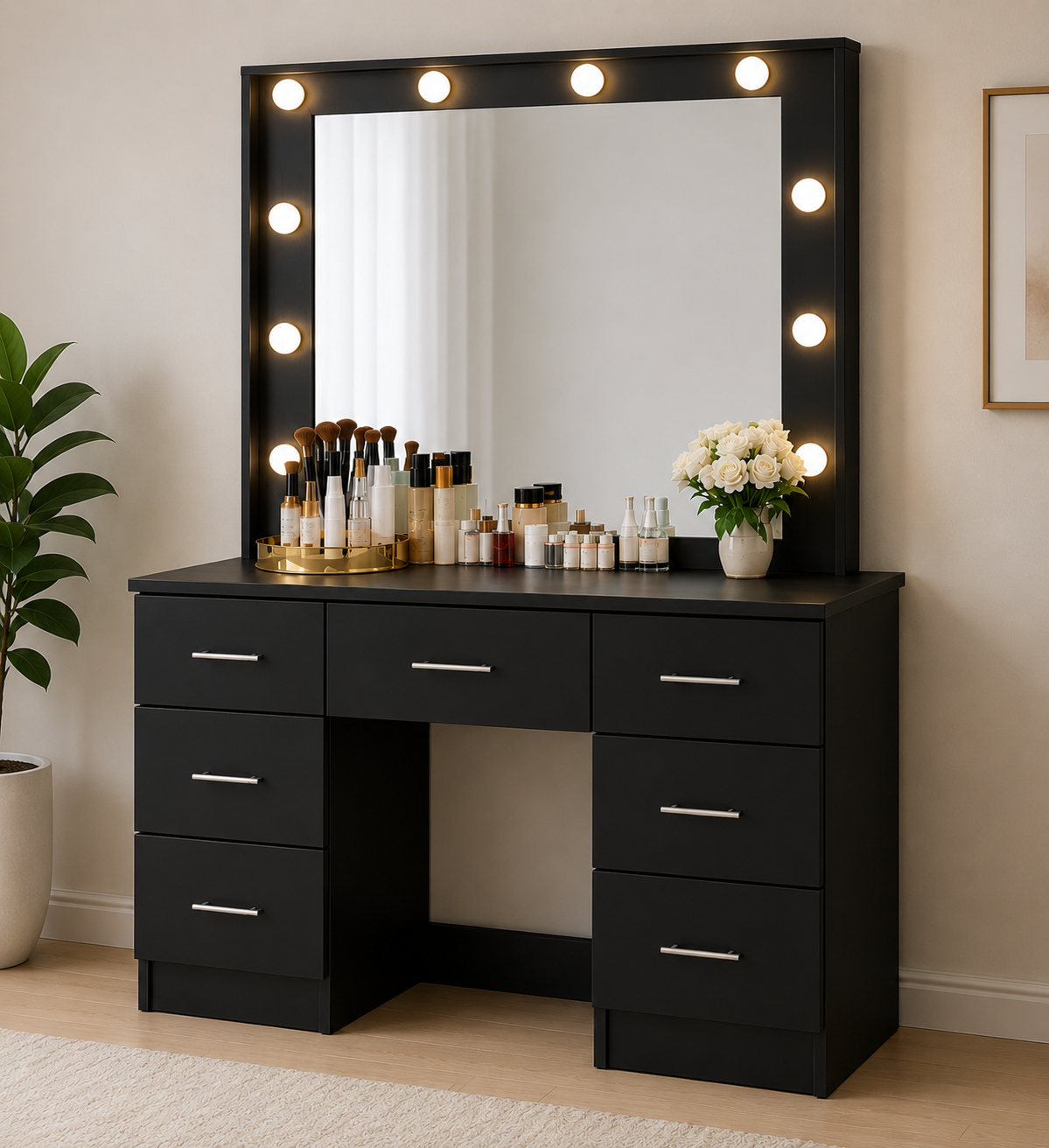 Modern Makeup Hollywood Dressing Table with LED Mirror - Image 4