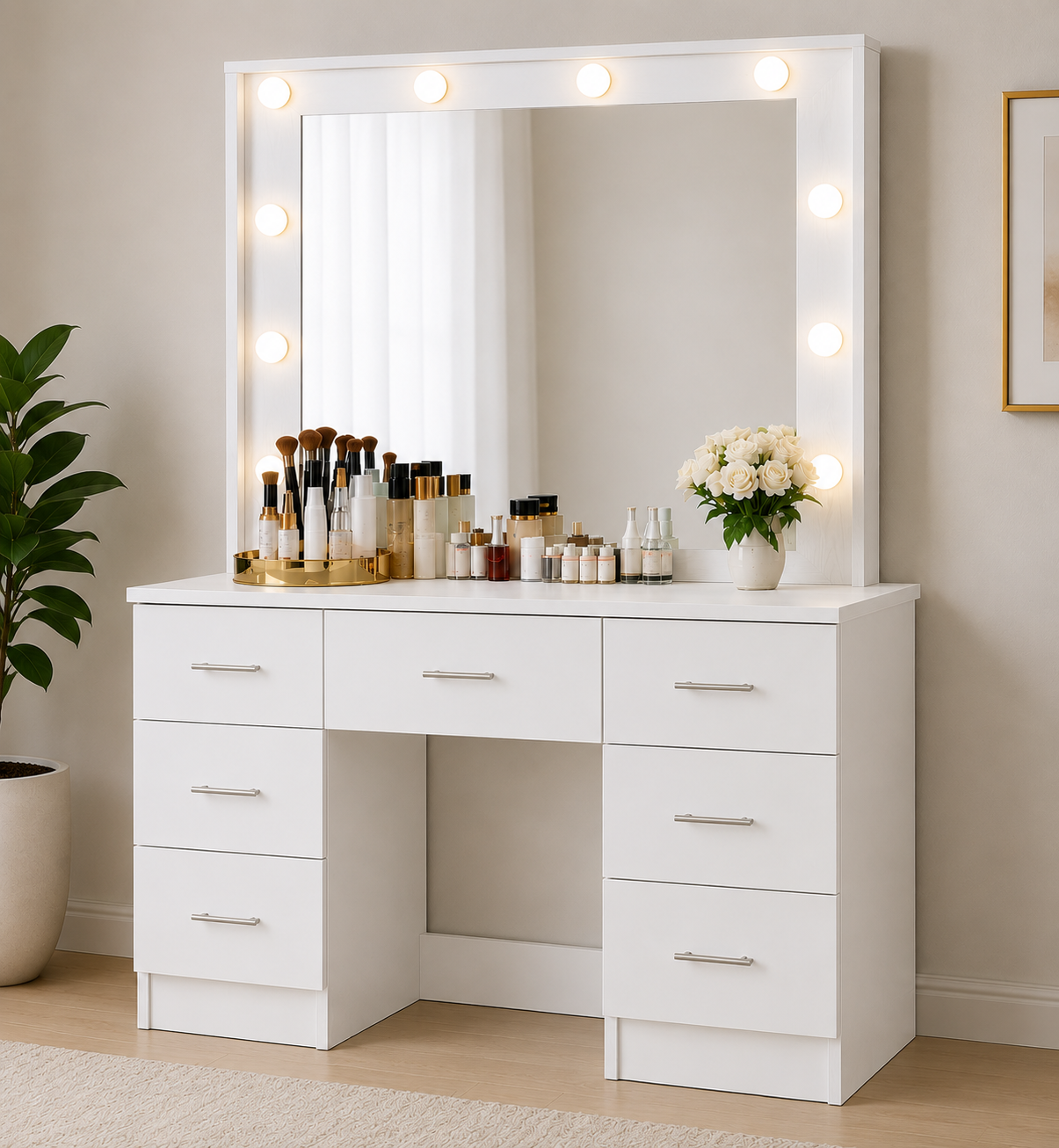 Modern Makeup Hollywood Dressing Table with LED Mirror - Image 3