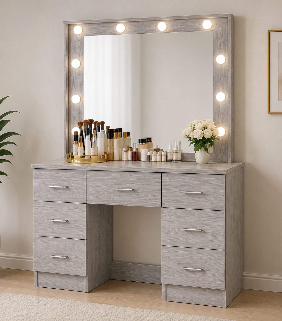 Modern Makeup Hollywood Dressing Table with LED Mirror - Image 2