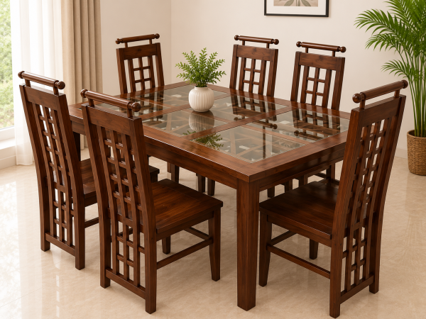 aedc1c00-6826-4bce-94c9-b351eefbcffa Premium Original Teak Wood Dining Table Set – 6ft x 3ft | 6 Chairs