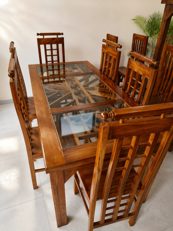 b371161d-51fc-4557-a9c8-611c99deb4b5 Premium Original Teak Wood Dining Table Set – 6ft x 3ft | 6 Chairs