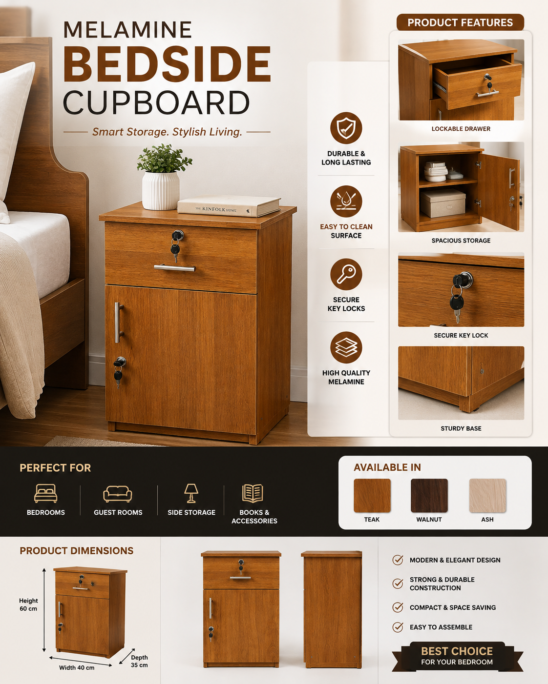 Melamine Bedside Cupboard